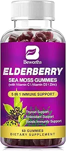 Brusnicové Gummies & Irish Sea Moss, Organické Sambucus Brusnicové Gummy s Seamos, Zinok, Vitamín C, D3, Multivitamínové Vitamíny a energetické doplnky - Bez cukru