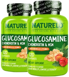 NATURELO Glukozamín Chondroitín MSM s Boswelliou a vitamínom C - doplnok k spoločnému komfortu, mobilite a sile - 120 kapsúl (dávka 2)