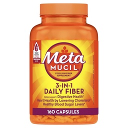 Metamucil Psyllium Husk Fiber Supplement, 3-in-1 pre tráviace zdravie, Plant Based, 160 Počet, Balenie 2