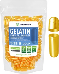 XPRS Nutra Veľkosť 2 prázdne kapsule - 100 Počet prázdnych želatíny Kapsule - Tabletky DIY Kapsule Plnenie - Pure Bovine Pill Gel Caps pre Do-It-Tvoje vlastné doplnky (zlaté)