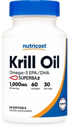 Nutricost Krill Oil 1000mg, 60 Softgels - Omega-3 EPA-DHA Krill Oil Supplement, s superbakrill