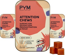 PYM Upozornenie Chews Support for Procrastination, Focus & Production, 60 Gróf 