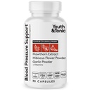 Youth & Tonic Natural Blood Pressure Support Supplement w/Hawthorn Hibiscus & High Potency Diuretic Herbs & Vitamin for Water Retention 