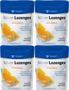 Silver Lozenges s vitamínom C - Premium Nano Silver 60 PPM Koloidné striebro, organický med a vitamín C Minerálne kvapky na podporu imunitného systému, Kašeľ a hrdlo - balenie po 4