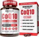 Benevolent Pure CoQ10 200mg Softgels with BioPrine® for Max Absorbtion, Ubichinón Koenzým Q10 Supplement for Heart Health, Energy Production, Healthy Aging & Antioxidant Support, 100 Softgels