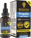 BEE a vy 15% Pure Propolis Water Rozpustný extrakt - Vysoká potencia - Zero Cukor - Zero Calorie - Prírodná imunitná podpora &Sore Throat Relief Antioxidants, Keto, Paleo, Gluten-free, 1 Fl Oz