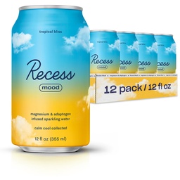 Recess Mood Magnézium & Adaptogen Drink, Relaxačný nápoj, 12 Ounce (Tropical Bliss, 12 balení)
