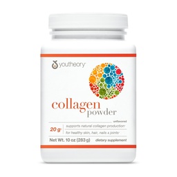 Youtheory Collagen Powder - s aminokyselinami, minerálmi, vitamínom C & B7 (Biotín) - podporuje zdravé kosti, svaloviny, vlasy, nechty, koža a kĺby* - Hydrolyzovaný - neochutený - 10 oz (10 podáva)