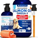 Lososový olej pre psy - Omega 3 pre psy - 16 FL Wild Aljašský losossky rybí olej - Natural EPA & DHA Mastné kyseliny pre kožu a kožu, alergie, kĺbu a kosti zdravie - Liquid Suplement for Shedding
