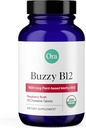 Ora Organický vitamín B12 1500mcg - Rastlinný metylkobalamín pre dospelých - Prírodné stimulant-bez energie, malinová chuť žuvacie tablety, žiadny pridaný cukor - 30 tabliet