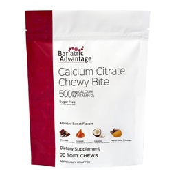 Bariatric Advantage Calcium Citrate Chewy Bites 500 mg - Highly Absorbable & Digestable - Vitamín D3 - Ľahko žuvacie kalcium doplnok - rozmanitá sladká chuť - 90 Počet
