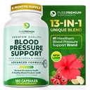 PurePremium Krvný tlak Doplnky s Hawthorn Berry, Hibiscus, Cesnak a vitamín B12- Oxid dusnatý Doplnkové pre normálne zdravie srdca, Obehové zdravie a podpora krvného tlaku - 180ct