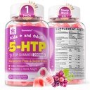 5HTP Gummy pre dospelých a deti 8+, Melatonínové Gumičky bez obsahu horčíka Glycinát, GABA, L-glycín, Ashwagandha, vitamín B6 pre lahodné Zzzs, mozog a svalová relaxácia, 0 Cukor 60 Počet (Pack of 1)