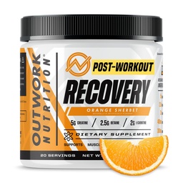 Outwork Nutrition Post Cvičenie Recovery Powder - Kreatín monohydrát, KSM-66 Ashwagandha & Tart Cherry - Rýchlosť zotavenie, Jednoduchosť - Kreatín Powder pre mužov a ženy, Orange Sherbet, 230 Gr