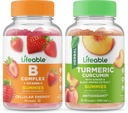 Lifeable B Complex + Turmeric Curcumin, Gummies Bundle - Great Tasting, Vitamin Supplement, Gluten Free, GMO Free, Chewable