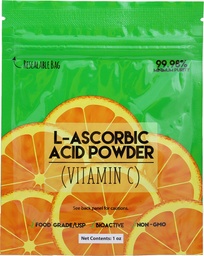 Duda Energy asc01oz Bag of L-Ascorbic Acid Powder 99+% Food Grade USP36/BP2012 Prirodzene kvasené čisté kryštály forma vitamínu C, 1 oz., biela
