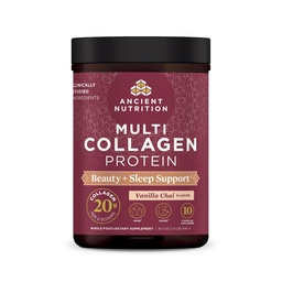 Staroveká výživa Kolagén prášok Proteín, Multikolagén Proteín Krása + Spánok s vitamínom C, Vanilla Chai, Hydrolyzovaný kolagén Peptidy podporuje pokožku a nechty, spánok, 16.1oz