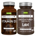 Denné vitamíny D3 + živé kultúry+ Lab4 Probiotiká Bundle, 365 2000iu vitamín D3 tablety + 25 mld. CFU Lactobacillus Acidophilus & Bifidobacterium s nebloating Prebiotic, Igennus