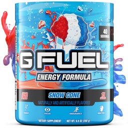 G Fuel Snow Cone Energy Drink Powder, Pre Cvičenie kofeín Mix pre Gaming, bez cukru Focus Amino, Vitamín + Antioxidanty, 9.9oz (Snehový kužeľ, 40 Servings)