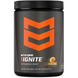 MTN OPS Prášok na Ignitský energetický nápoj, zmes bezlepkových nootropných doplnkov pre nápoje, L arginín, L citrulín, kofeín a nootropný bezcukrový nápoj, 45 dávok, broskyňový zing