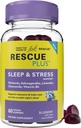 Bach RESCUE PLUS Gummy na podporu spánku a stresu, Nighttime Dietary Supplement with 1mg Melatonin, Ashwagandha, harmanček, levandule a vitamín B6, Natural Blueberry Flavor, Vegan & Gluten-free, 60 Count