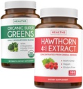Super Greens & Hawthorn Extract (3-Month Supply) Super Berry Blend Bundle of Organic Super Greends Powder - Complete Superfood & Hawthorn Berry 4:1 Extract - High Strength Extract (180 Kapsule)