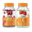 Životaschopné železo s vitamínom C + vitamín C 1050mg, Gummies Bundle - veľké ochutnávky, vitamínové doplnky, bez lepku, bez GMO, žuvacia Gummy