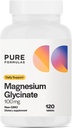 PureFormulas Magnézium Glycinate 100 mg denná podpora pre stres, nervy, spánok, svalovina, metabolizmus Čistý Magnesio Non-GMO 120 tabliet pre ženy a mužov
