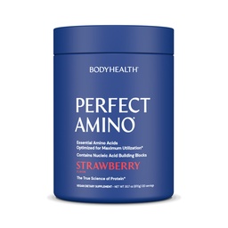 TeloHealth PerfectAmino Powder - BCAA a EAA Powder pre pred a po tréningu - Aminokyselinový nápoj pre mužov a ženy na podporu chudého svalstva a zotavenie - Jahodová - 120 Serviv