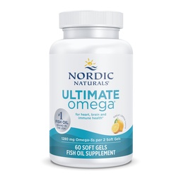 Nordic Naturals Ultimate Omega, Citrónová aróma - 60 mäkkých gélov - 1280 mg Omega-3 - Vysokopotenciálny rybí olej doplnok s EPA & DHA - podporuje zdravie mozgu a srdca - non-GMO - 30 porcií
