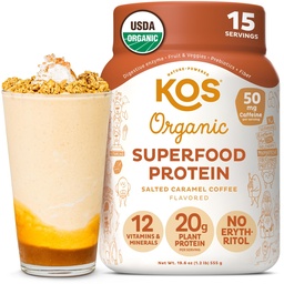 KOS Vegan Protein Powder, Salted Caramel Coffee - Low Carb Pea Protein Blend, Organic Plant Superfood Bohaté na vitamíny a minerály - Keto, Dairy Free - náhrada jedla pre ženy a mužov - 15 porcií