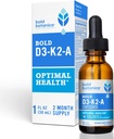 Bold Botanica D3-K2-A, Tekutý vitamínový komplex, Vegan D3 z organickej riasy s vitamínom K2 (MK7) a A pre imunitnú podporu, prírodná Orange Flavor, Chute Delicious, 1 FL OZ. (30ml)