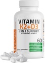 Bronzonový vitamín K2 D3 (MK7) Doplnkový NeGMO formula Vitamín D3 5000IU (125 μg) & 90 μg K2 MK-7, ľahko prehltnúť D & K komplex, 60 kapsúl