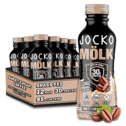 Jocko Fuel Mölk 30g Tráva Fed Protein Shakes - Nodded Sugar Protein Pites KETO Friendly - Pripravený na pitie 12 FL Oz (Pack of 12) Sladká smotana Káva