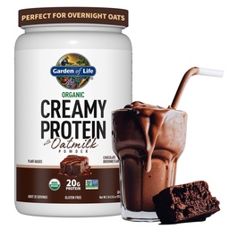 Záhrada života Krémový Organický Vegánsky Proteín Prášok + OatMilk, 20g Kompletný rastlinný proteín, Kokosová voda, MCT, Sprúd Zrná, Prebiotiká, Probiotiká Bez lepidla, Čokoláda Brownie, 2 LBS