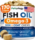 Omega 3 Rybí olej pre psy - 170 Žuvačky - Omega 3 pre psy Svrbiace kože a alergie Relief - Skin & Coat Supplement - EPA & DHA Mastné kyseliny - Dog Anti Shedding & Hot Spot Liečba - Salmonový olej