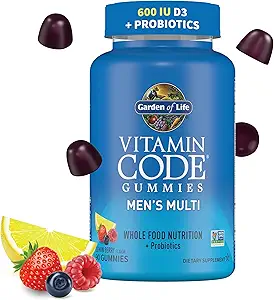 Muži Multivitamín Gummy: Vitamíny C, D, E, B & Zinok pre energiu, Vytrvalosť a stres, Probiotiká pre trávenie a imunitné zdravie, Vitamínový kód, Non-GMO, Gluten-free, 90 Citrón Berry Gummies, 30 Day Count