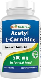 Najlepšie Naturals Acetyl L-karnitín (ALCAR) 500mg, 120 Kapsule, 120 Servings - Non-GMO a lepidlo zadarmo, 1 Kapsule per Serving