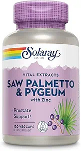 SOLARAY Saw Palmetto a Pygeum - Saw Palmetto pre mužov a Pygeum Bark - so zinkom, vitamínom B6, tekvicové semeno a aminokyseliny - Doplnky k prostate pre mužov w/Beta Sitosterol, 30 Servings, 120 VegCaps