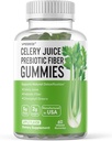 Zelerová šťava Fiber Gummy pre dospelých - Prebiotická zelerová šťava Gumička pre detoxikáciu & Supergreens Boost s zelerovou šťavou, Chlorofyl, & Prebiotické Fiber - 60 gróf