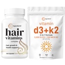 Micro Ingrediencie Vitamín D3 5,000iu + K2 100mcg Softgels & Hair Vitamíny Complex Kapsule Bundle 2 Pack 