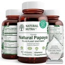 Natural Nutra Papaya Chewable Enzymes for Digestion and Body Cleanse - Podpora Tráviace zdravie, Jednoduché Gastrointestinálne poruchy - Živina Absorpcia a znižuje Bloating - 90 Vegan Tablety