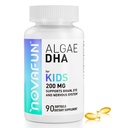 Algal Sourced Omega-3 & DHA Softgels pre deti, mozog, zdravie očí a srdca, kognitívne a imunitné funkcie, učenie, sociálny rozvoj - non-GMO - 200 mg - 45 dní - 90 ct