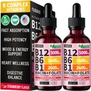 (2 balenia) Vitamín B12 a B6 Tekuté kvapky, B12 Sublingválny vitamín B komplex - B 12 Vitamín 5000mcg - B12 Metylkobalamín pre energiu, mozog, a podpora srdca s 27,200 μg, Jahodová, 80 Servis