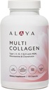 Alaya Naturals Hydrolyzed Multi Collagen Peptides Protein Capsules - Typ I, II, III, V, X Grass-Fed Bovine, Kurča, Marine Collagen Supplement with MSM + GC (Kapsules - 120 Počet)