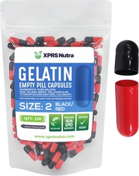 XPRS Nutra Veľkosť 2 prázdne kapsule - 100 Počet prázdnych želatíny Kapsule - Tabletky DIY Kapsule Plnenie - Pure Bovine Pill Gel Caps pre Do-It-Tvoje vlastné doplnky (čierna/červená)