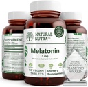 Natural Nutra Vegan Melatonin 3 mg, pomáha zlepšiť zdravie srdca, podporuje imunitný systém, pomáha bunkové zdravie a zdravie srdca, prispieva k celkovému wellness, zlepšenie kvality spánku, bezlepok, 60 tabliet