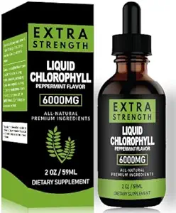 Chlorofyl Tekuté kvapky pre čistú pokožku a energiu Boost - Imunitná podpora doplnok Tekutý chlorofyl pre zdravie Gut - Interný dezodorant - Antioxidant- 2 FL OZ