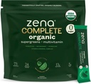 Zena Complete Organic Super Greens Powder & Multivitamín, 90+ Supergreeny, Ovocie, zelenina, 0 Cukor, 5G Fiber, Pre & Probiotiká, Watermelon Citrus Flavor, 30 Paketov