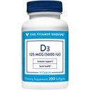 Vitamín Shoppe Vitamín D3 5000IU Softgel, podporuje kostné a imunitné zdravie, pomáha pri raste buniek a vstrebávanie vápnika, lepidlo zadarmo a raz denne Formula (200 Softgels)